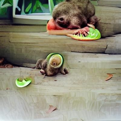 Baby Sloth Enjoys Melon Treat