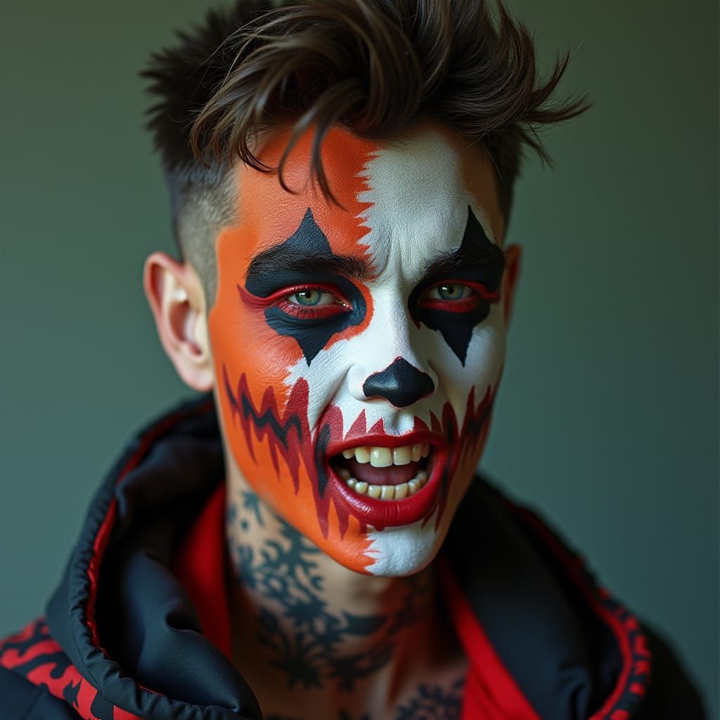 Werewolf Facepaint Portrait in Polaroid Style