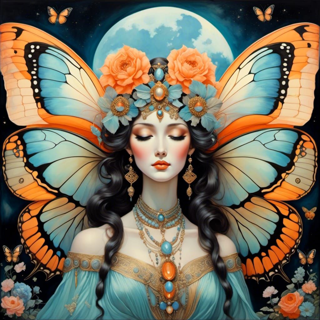 Butterfly Goddess in Desert Temple, Renaissance Style