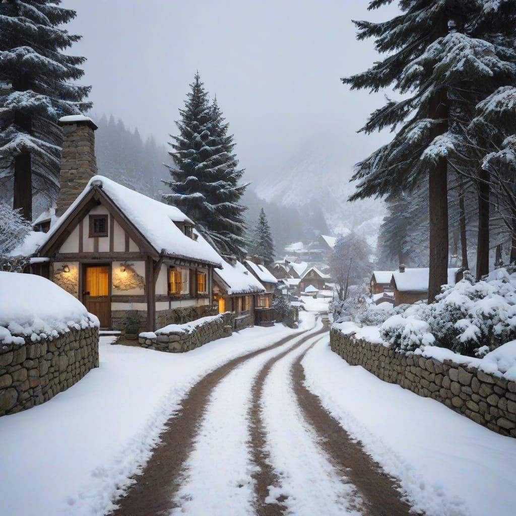 Charming Vintage Winter Village Scene