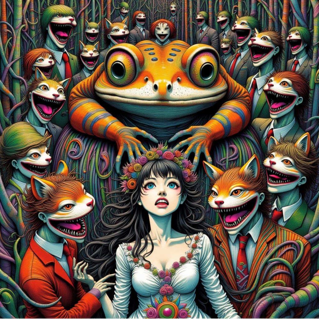 Vibrant Toad Goddess in Forest Ritual