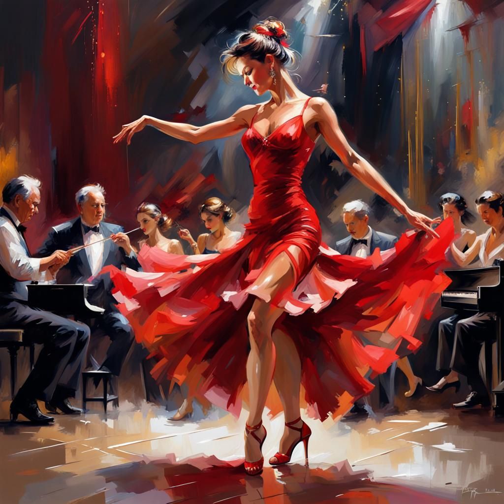 Jazz Dance in Red Dress: 8k Resolution Detail