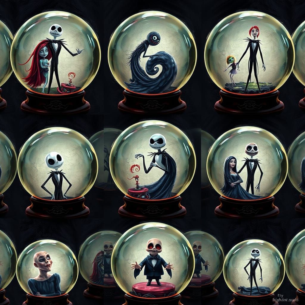 Nightmare Before Christmas Characters in Snowglobe Grid