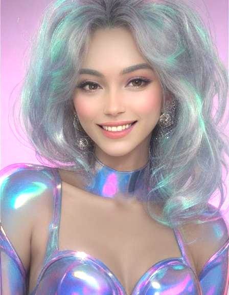 Holographic Smiling Woman Portrait