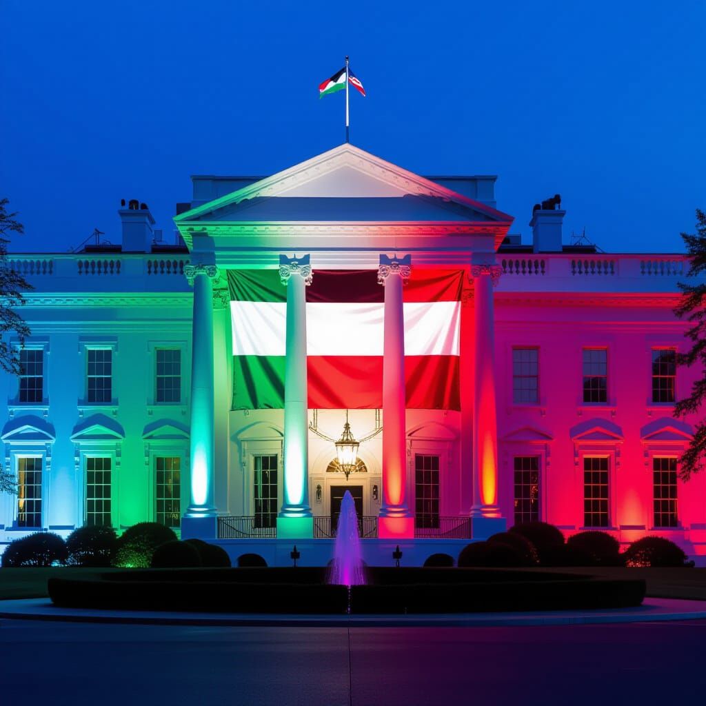 White House Illuminated in Palestinian Flag Colors