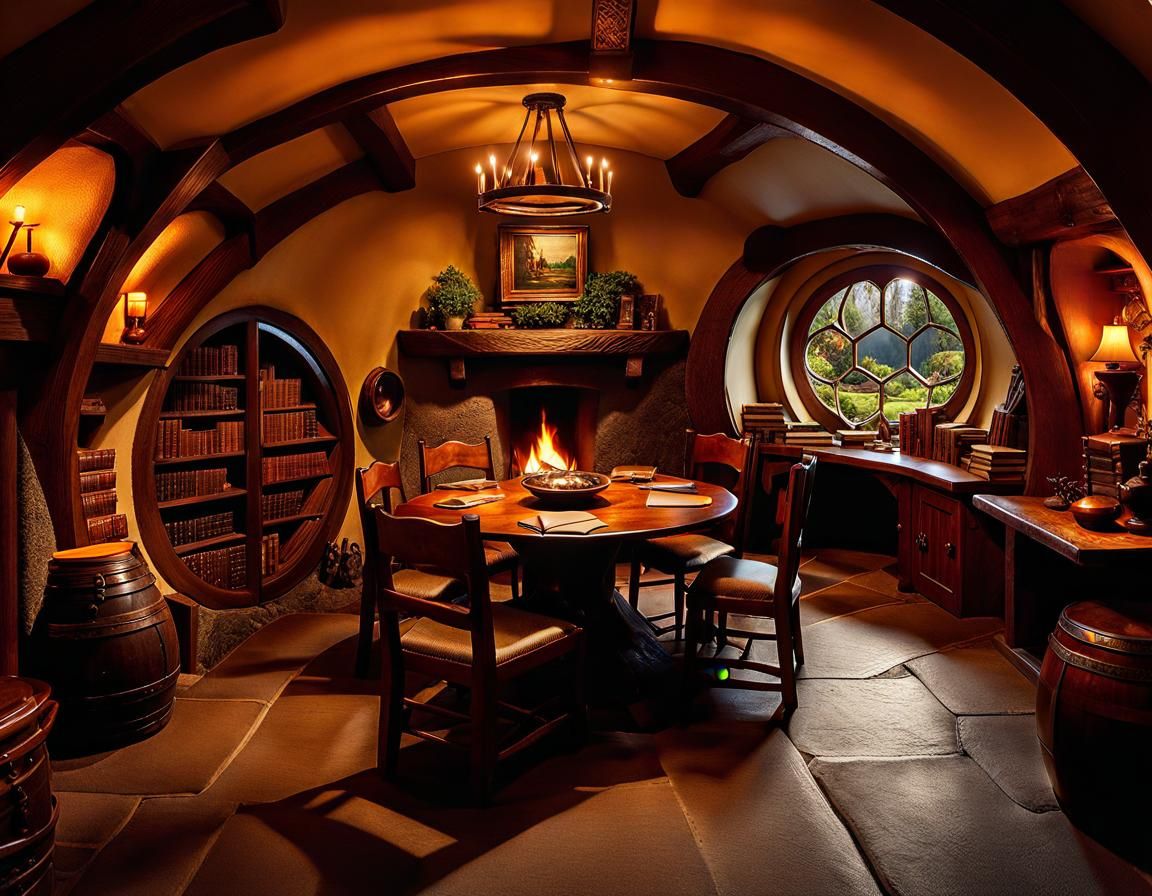 Cozy Hobbit Hole Interior in Hyperrealistic Style