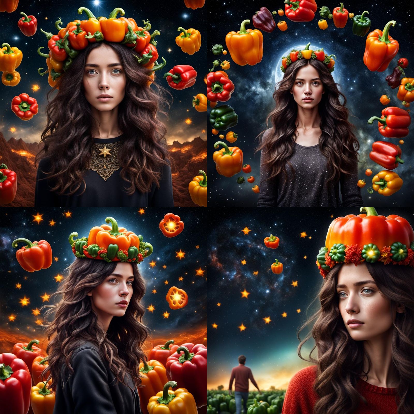 Woman with Bell Pepper Crown Among Stars