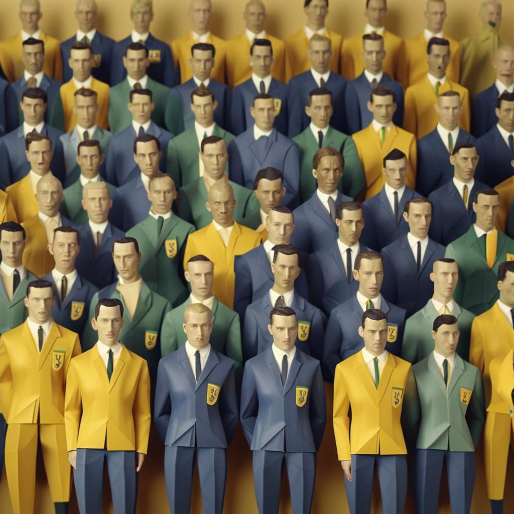 Brazil Soccer Team in Gangster Suits, Origami Style