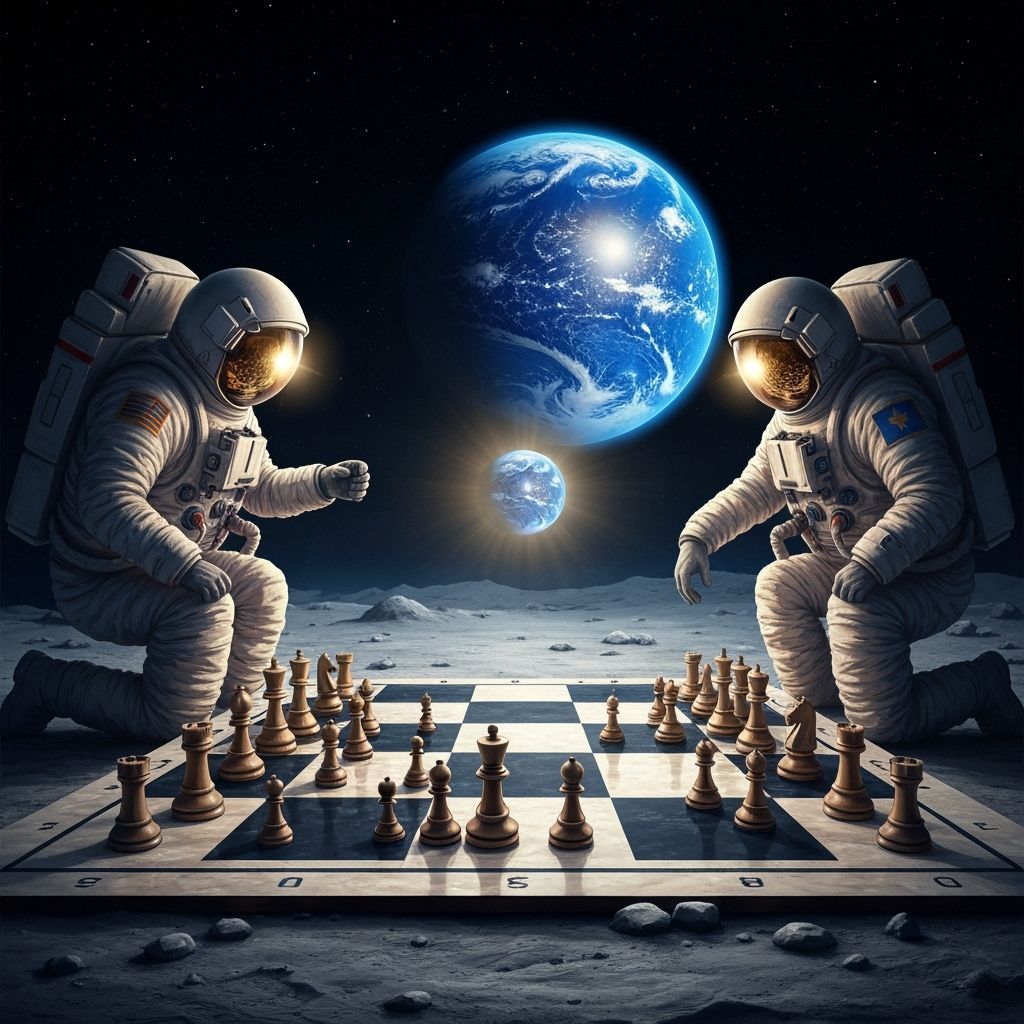 Astronauts Play Chess on the Moon in Hyperrealistic Style