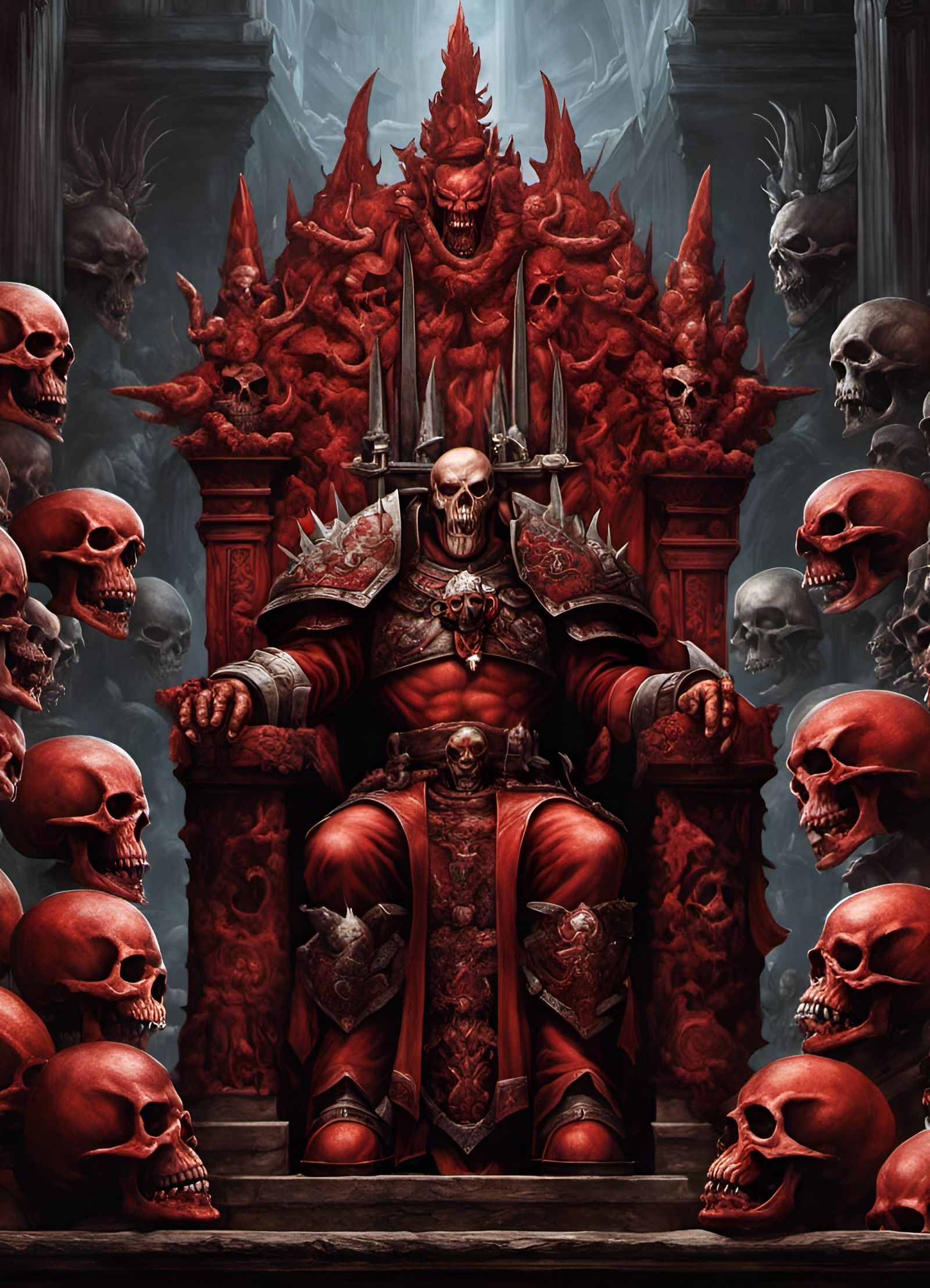 Khorne on Skull Throne: Colored Pencil Warhammer 40K