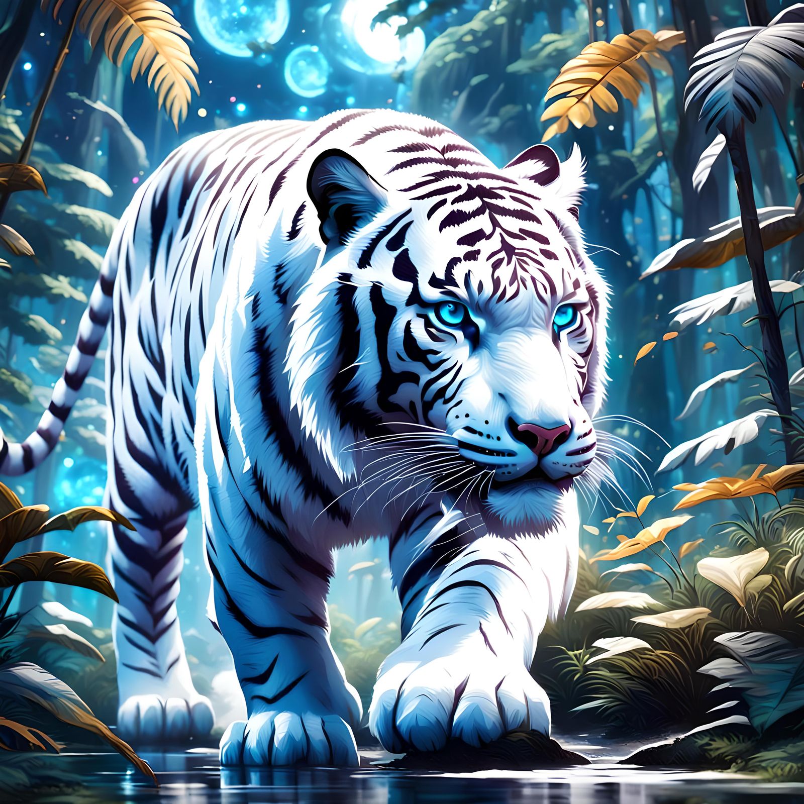 White Tiger Roaming a Galactic Jungle in 8K