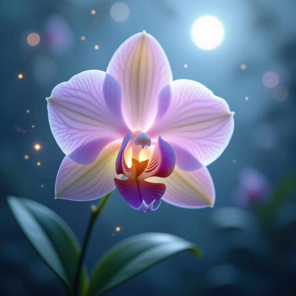 Glowing Orchid in Mystical Forest: Fantasy Art