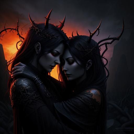 Demonic Embrace: A Dark Fantasy Digital Painting