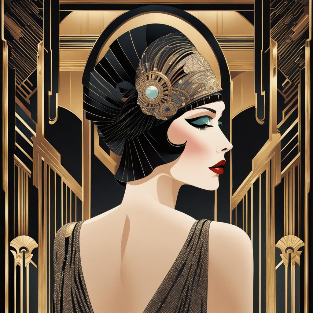 Elegant Art Deco Illustration in Erte Style