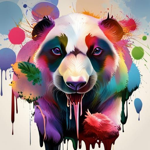 Monochrome Panda Paint Splatter: Hyperrealistic Digital Art