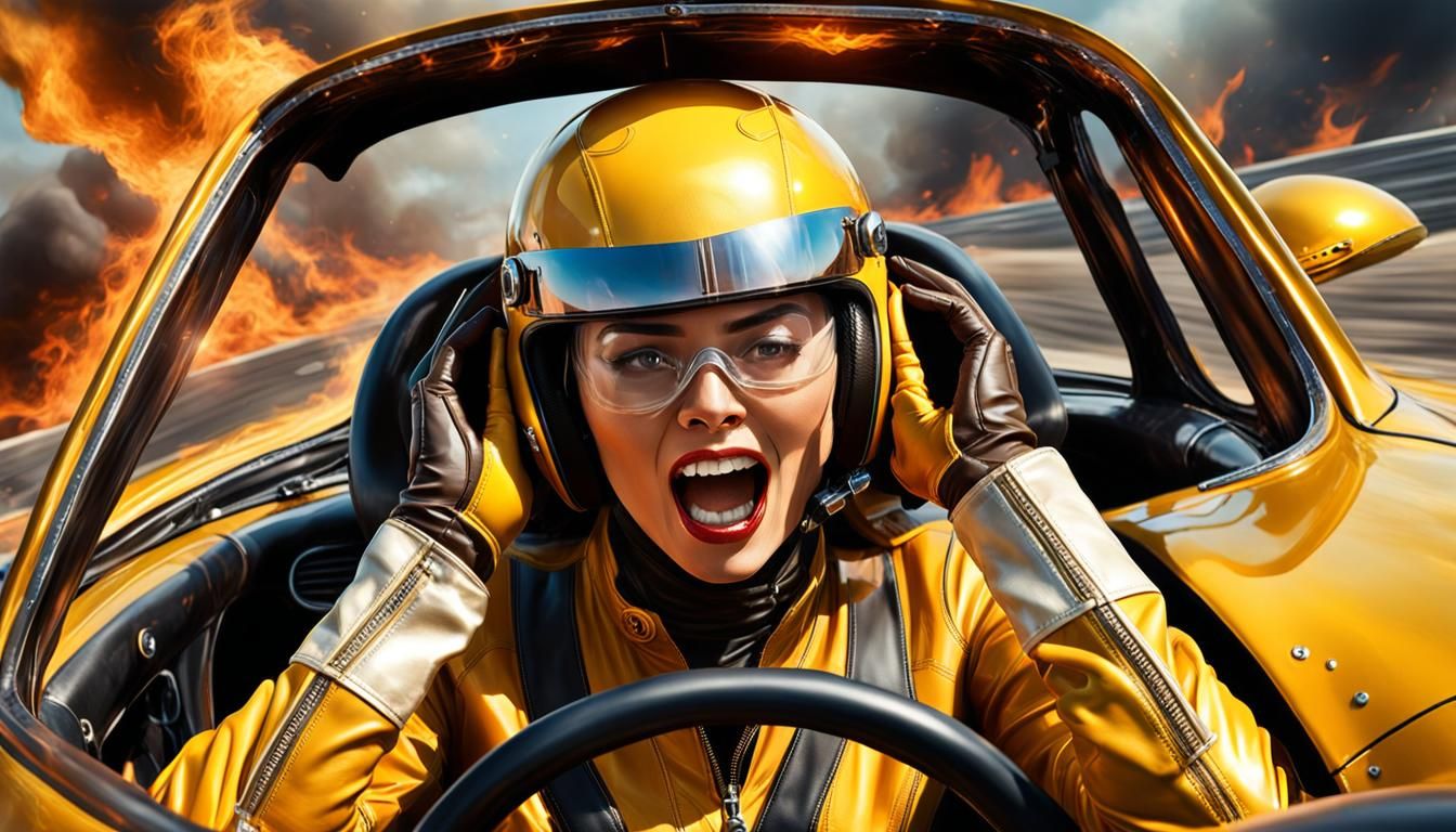 Fiery Crash: Hyperrealistic Racing Car Disaster Scene