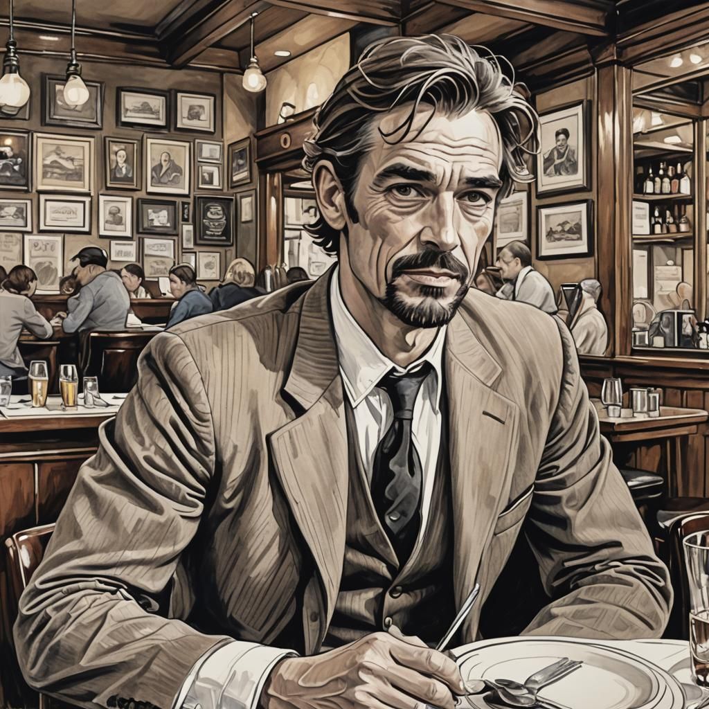 Drawing Portrait of an English   well-known shef  of the restaurant