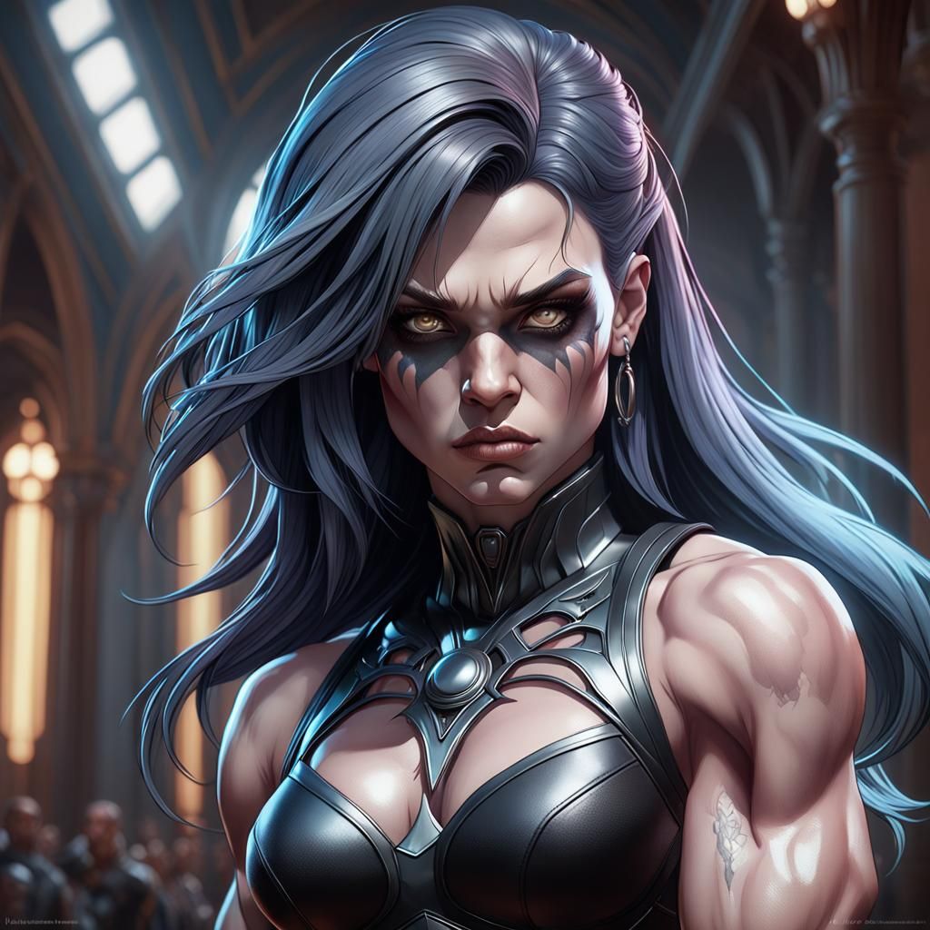 Gothic Female Bodybuilder Hyperdetailed Portrait