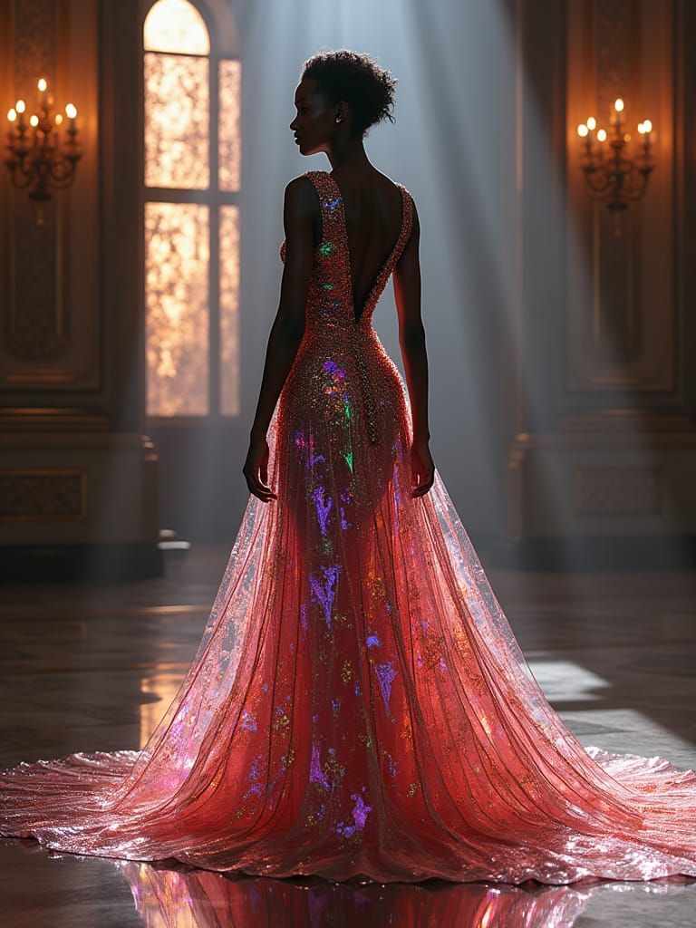 African Queen in Iridescent Glass Gown