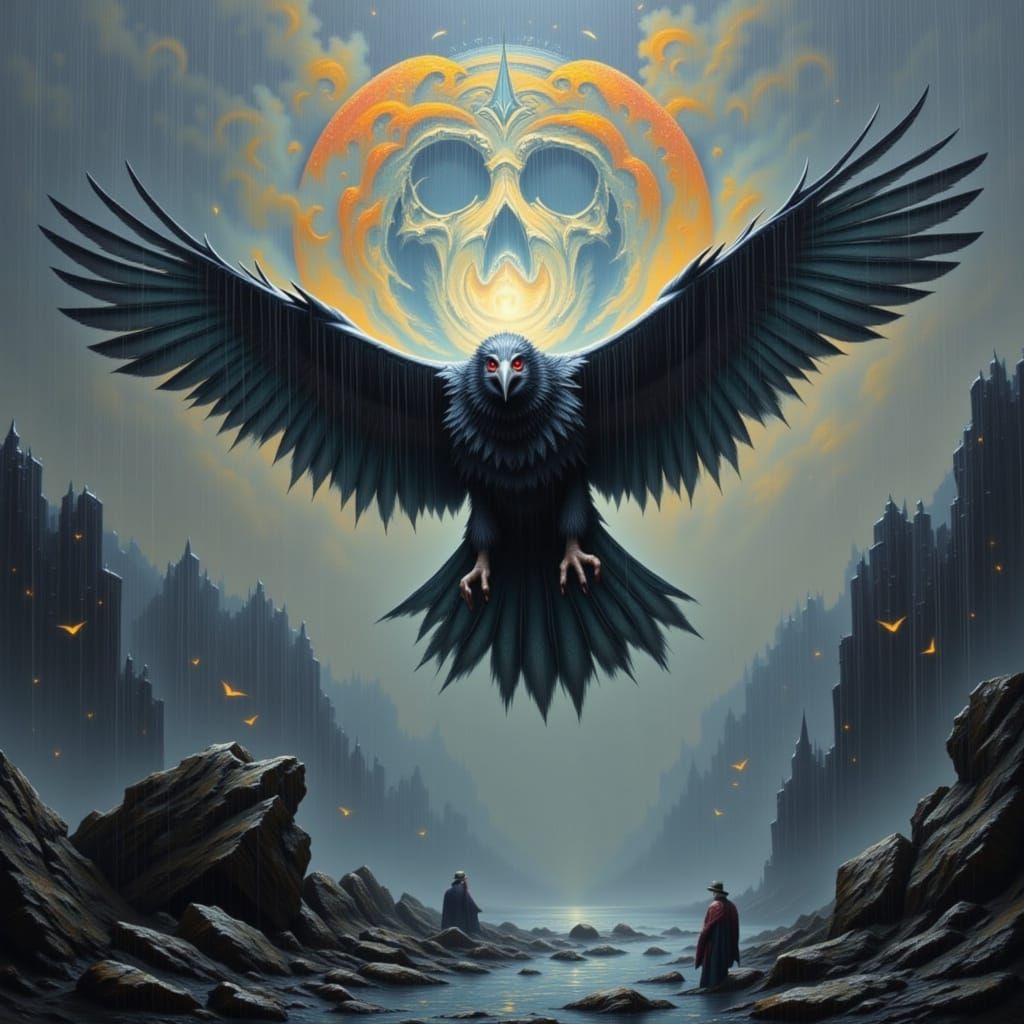 Birds Flying in Rain as Impasto Painting