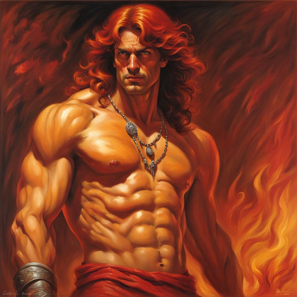 Fiery Man with Golden Eyes, as Oil Painting