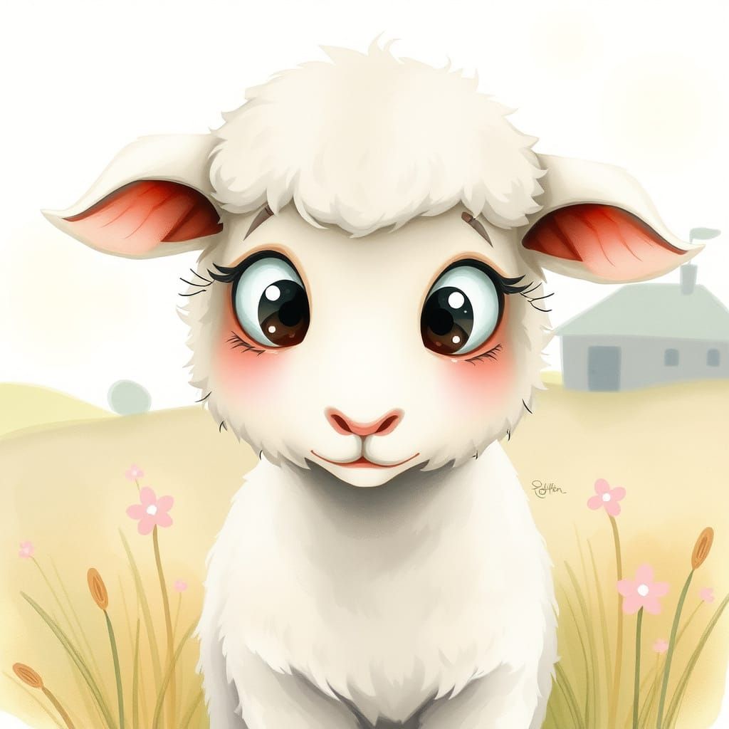 Anxious Lamb in Watercolor Style