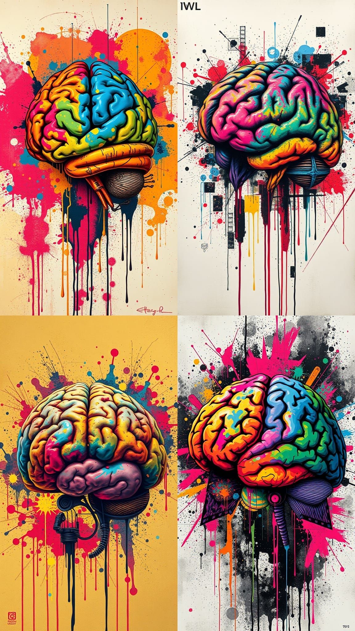 Polychromatic Human Brain in Retro-Futuristic Graffiti Style