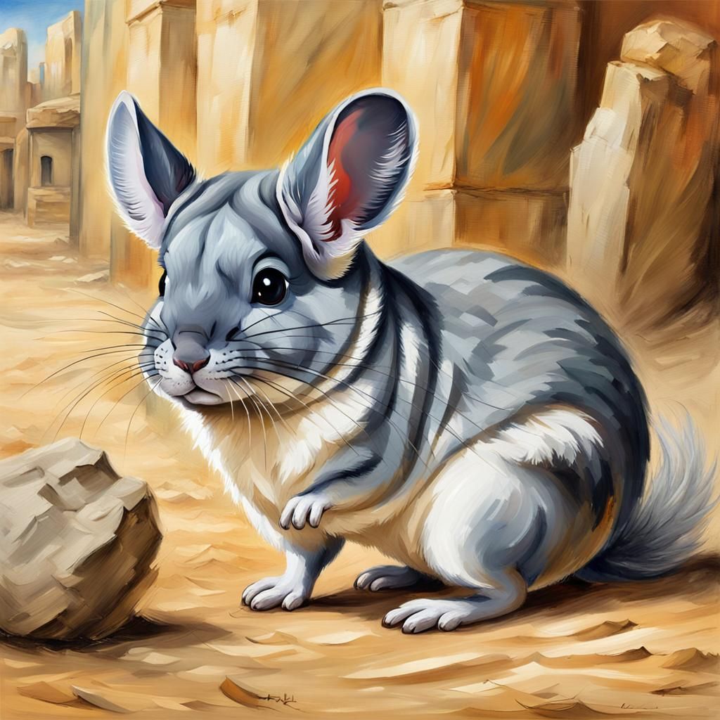 Chinchilla Portrait in Impressionist Oil Painting Style