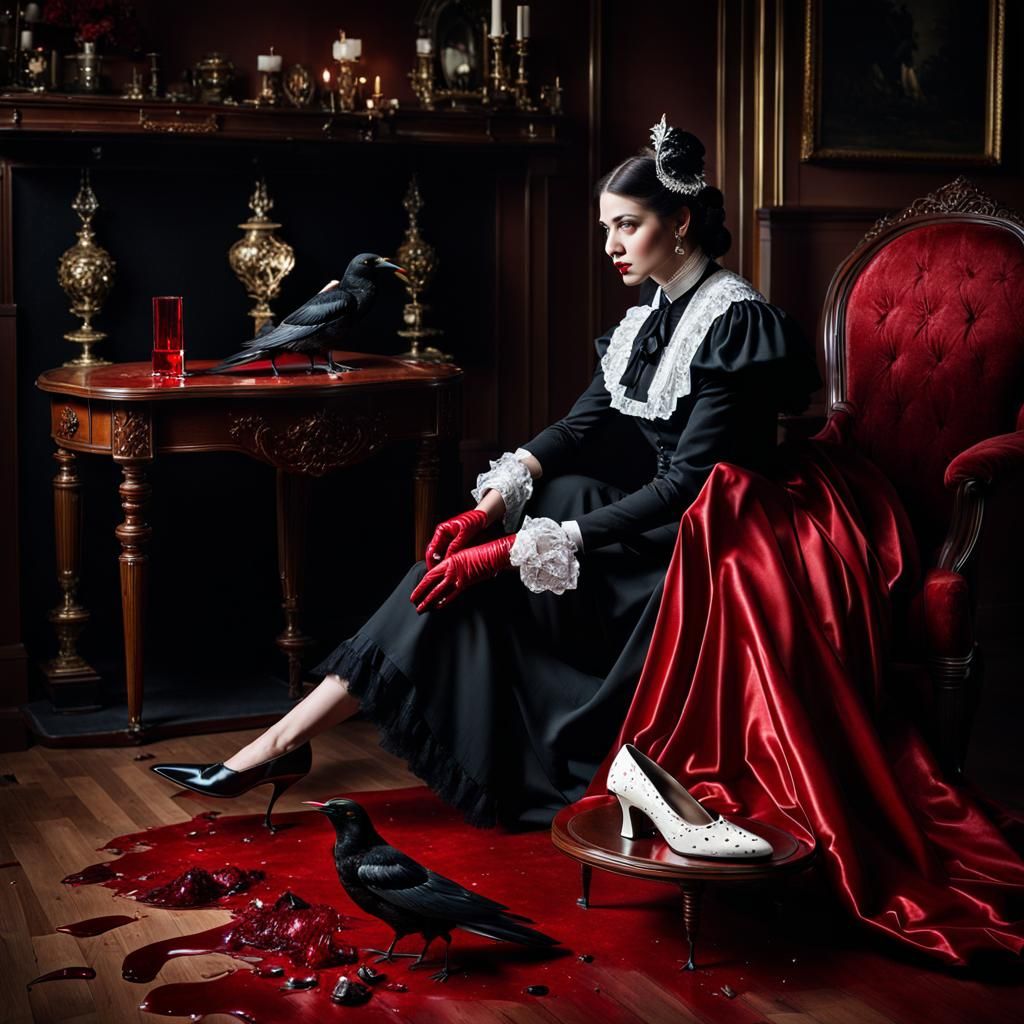 Bloody Victorian Woman with Diamond Heel Shoe