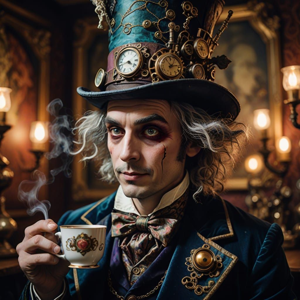 Mad Hatter Inspired Character in Whimsical Steampunk Portrai...