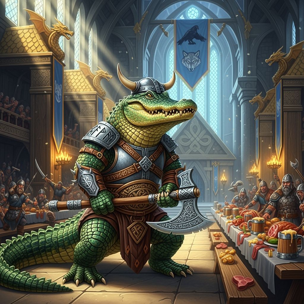 Viking Alligator Warrior in Valhalla