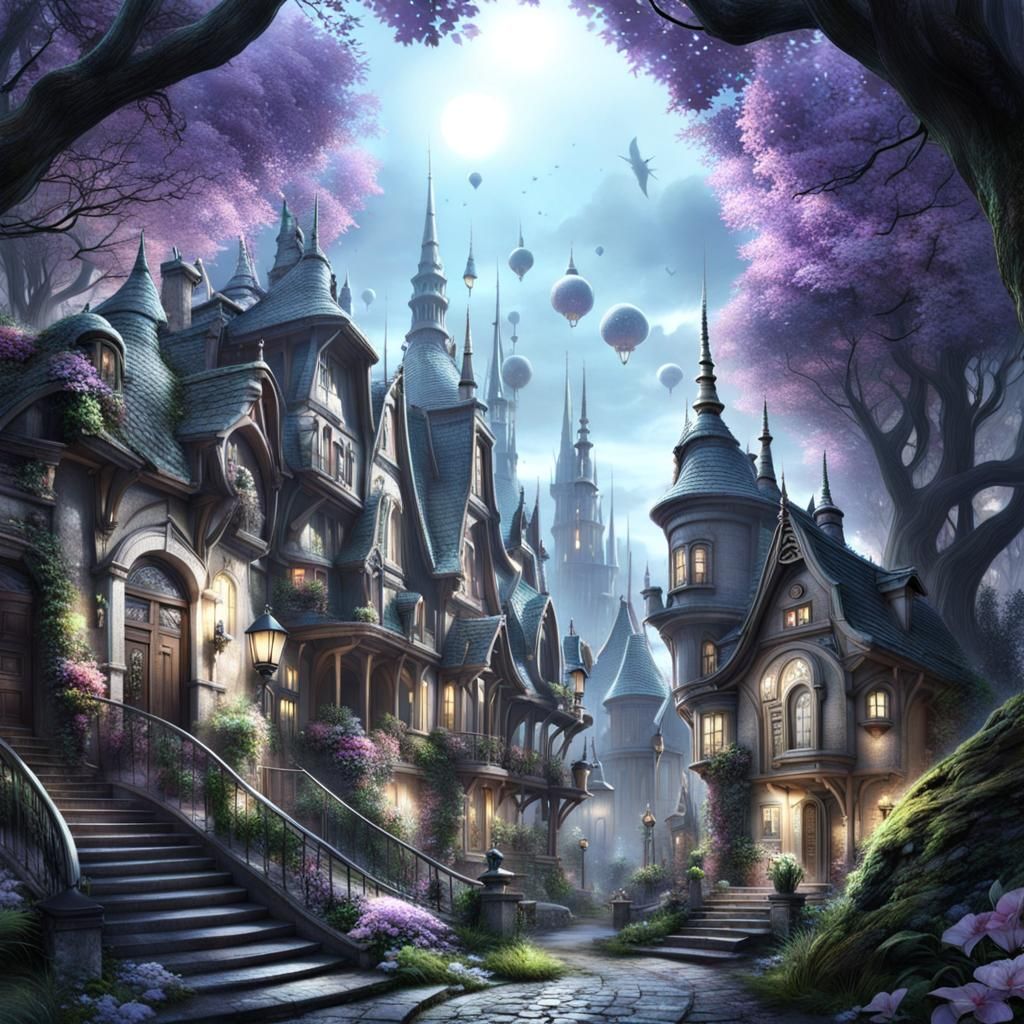 Magical Fairy Village with Glowing Houses