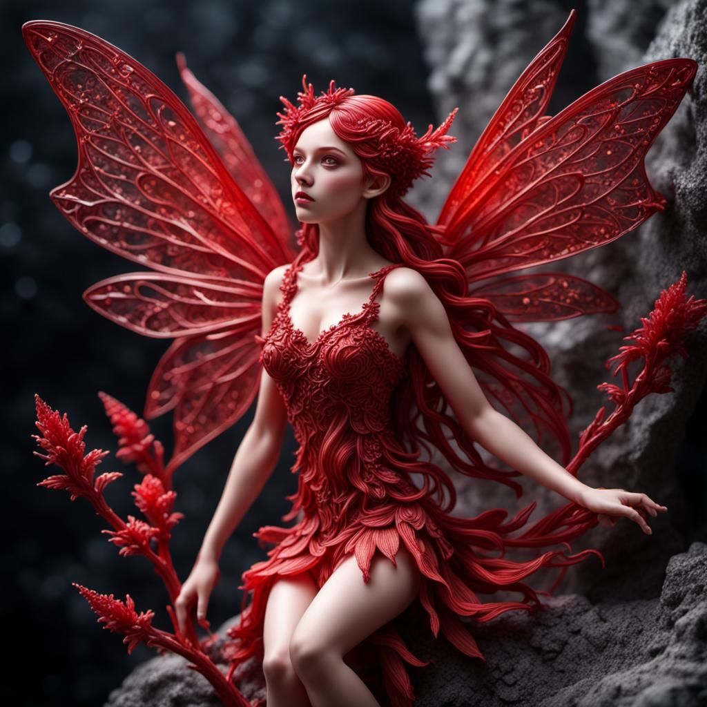 Cinnabar Crystal Fairy in Hyperrealistic Style