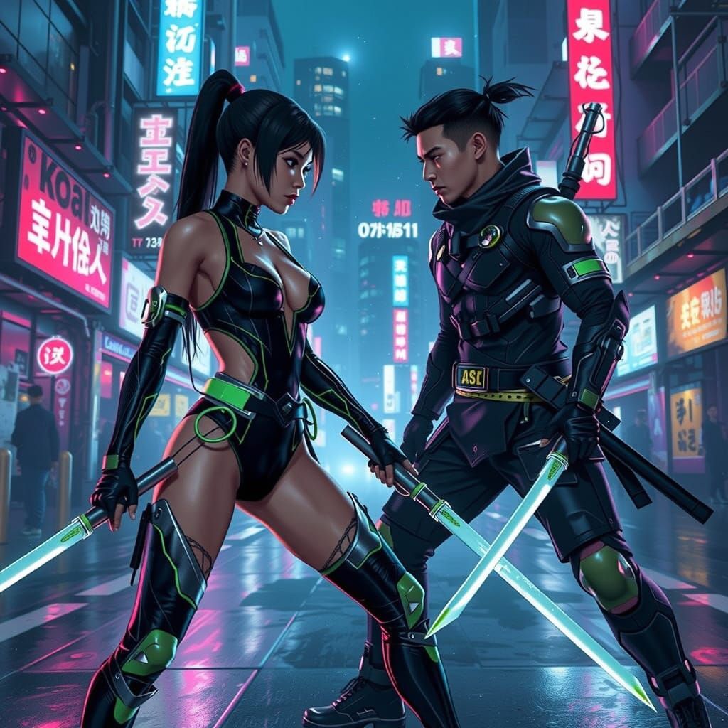 Cyberpunk Ninjas Duel in Neon Arena