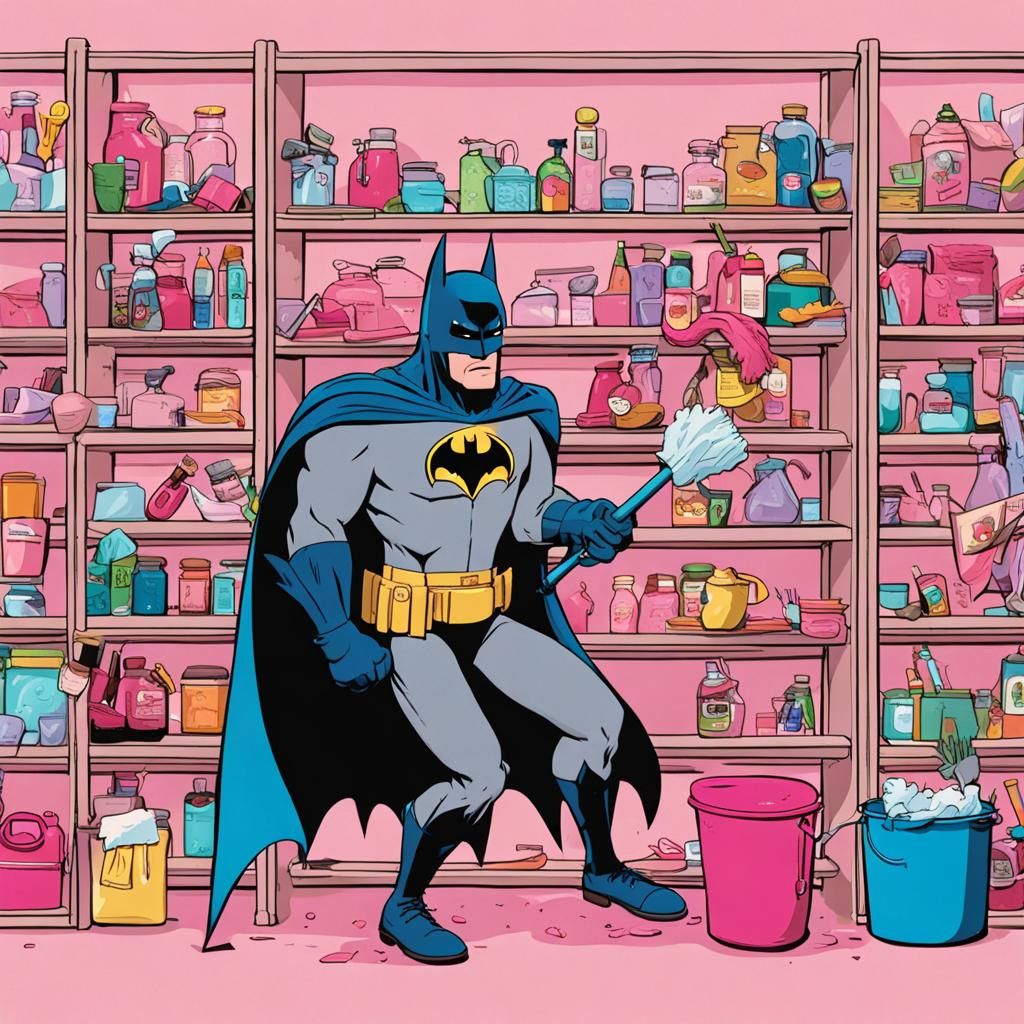 Batman Cleaning: A Comical Scene
