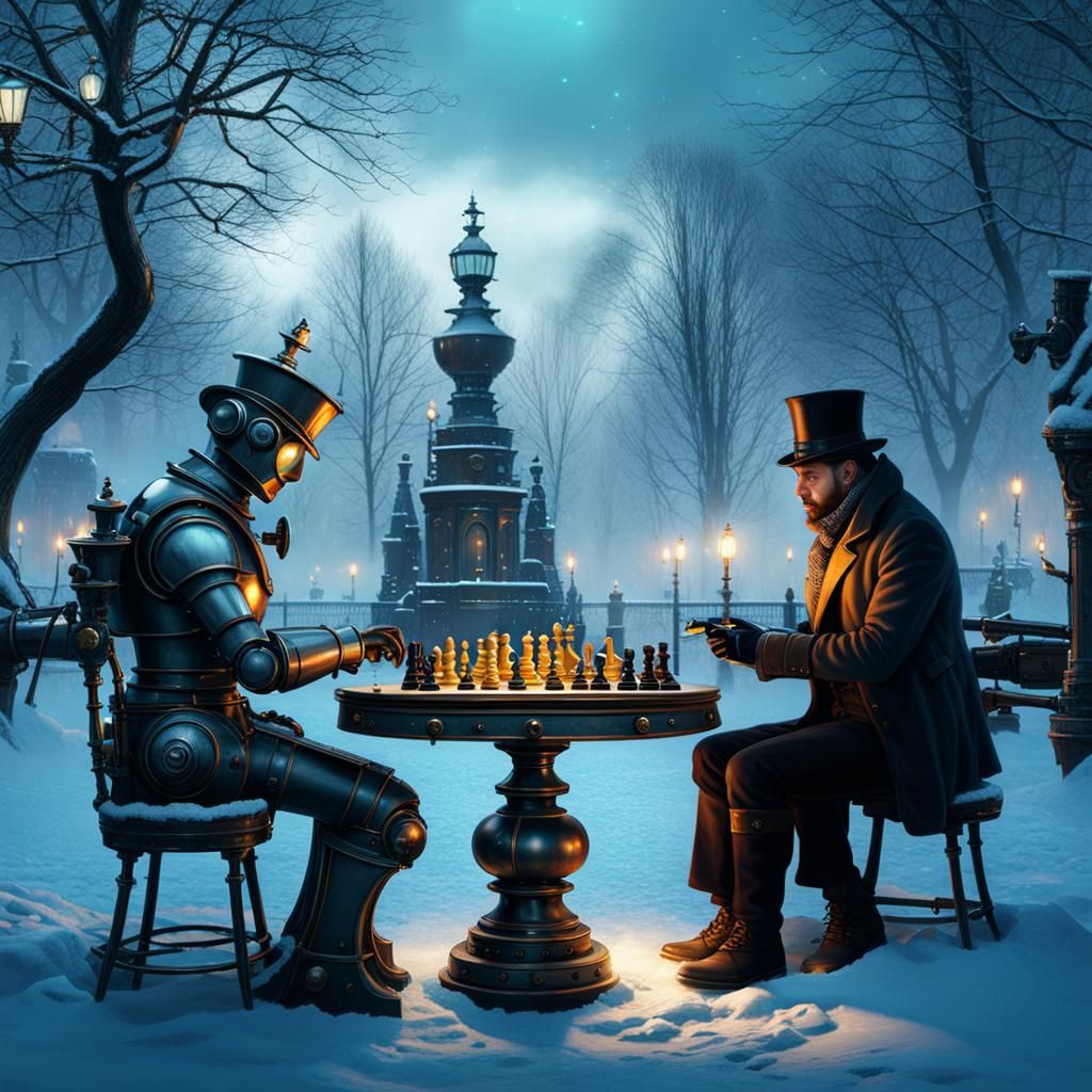 Steampunk Chess Robot vs Man