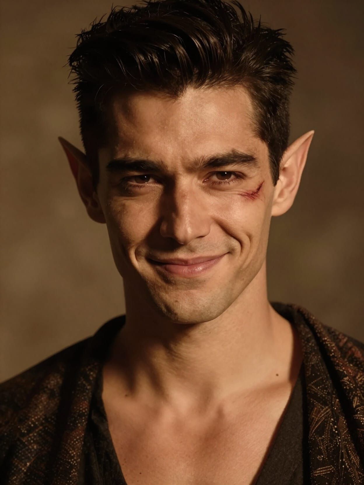 Warmly Lit Portrait of a Man with Elf-Like Features