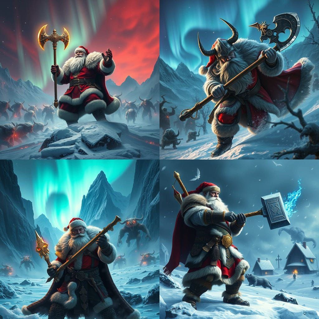 Santa Battles North Demons in Epic Viking Warrior Art
