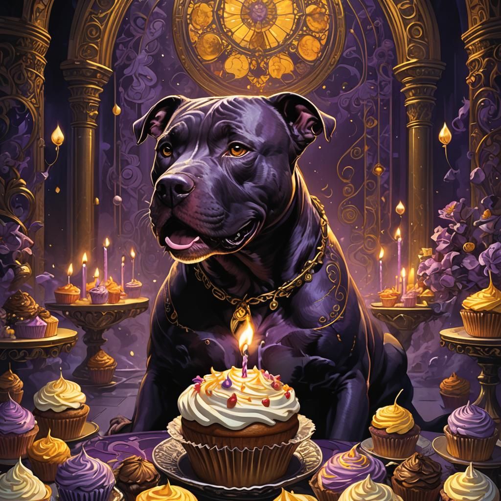 Pitbull Celebrates Birthday in Dark Fantasy Style