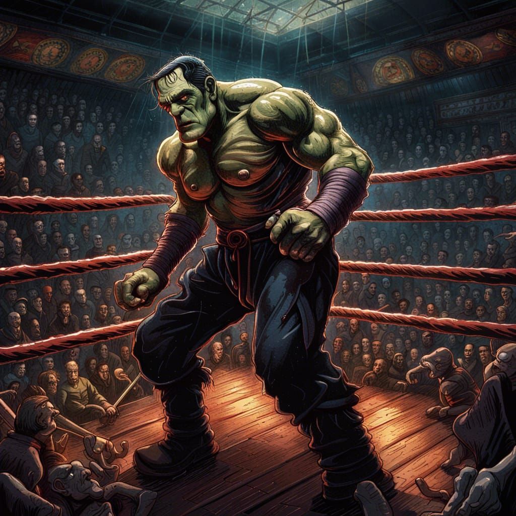 Frankenstein's Boxing Match: A Disney-Style Comic Art