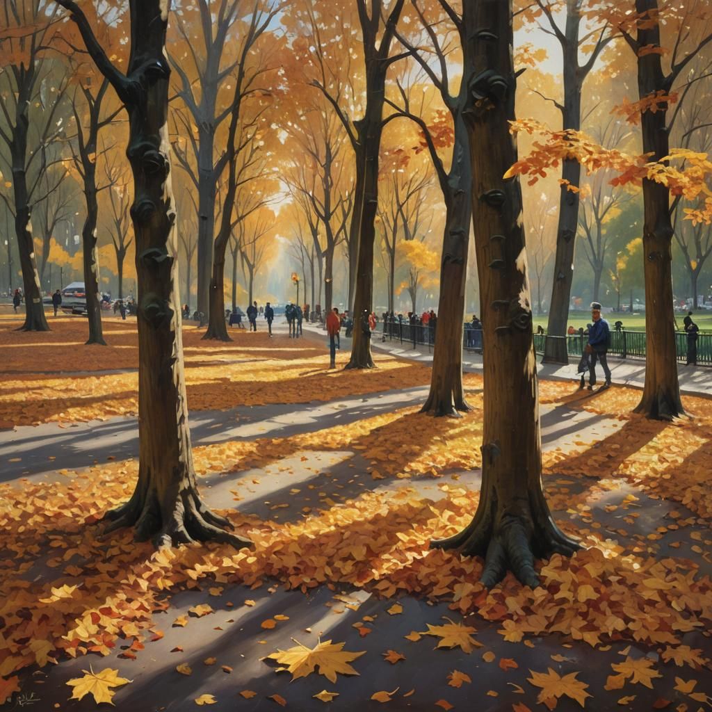 Central Park Autumn Foliage Oil Painting