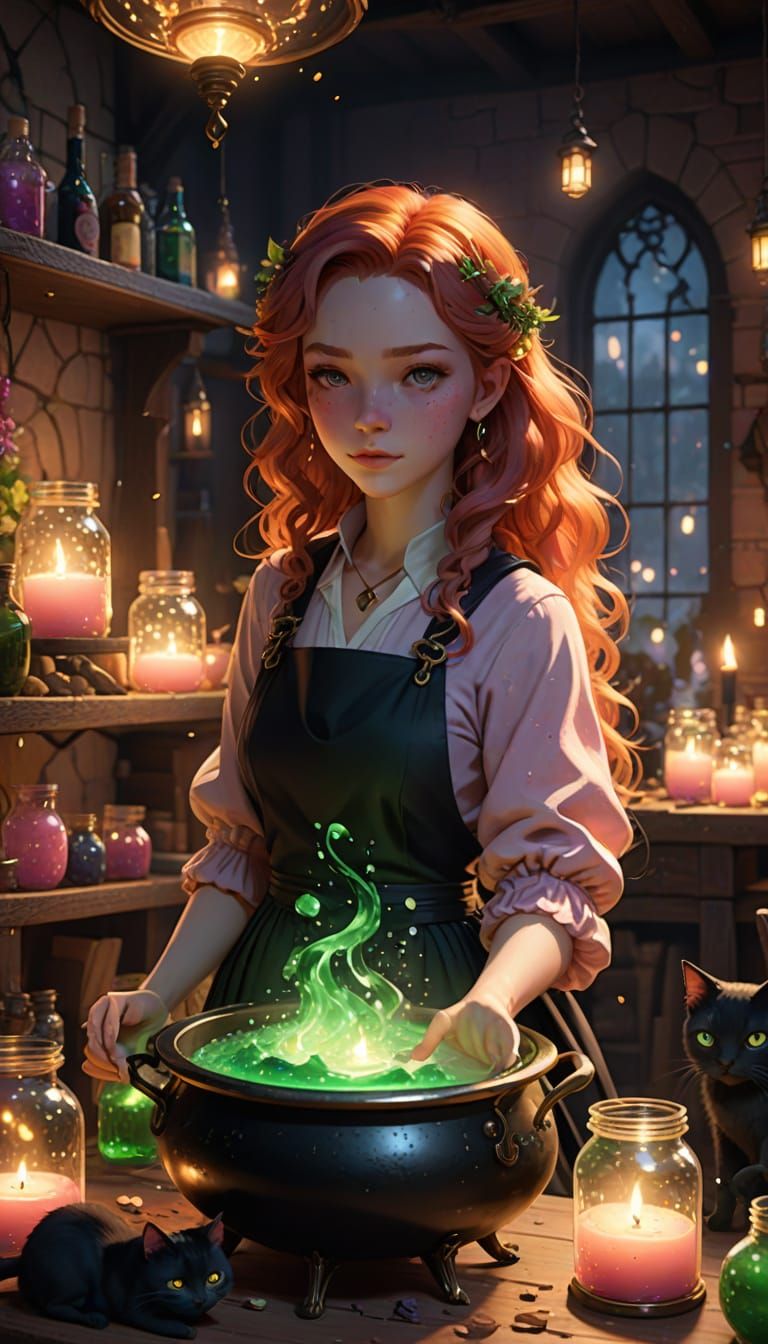 Young Witch Concocts Magic in Enchanted Studio