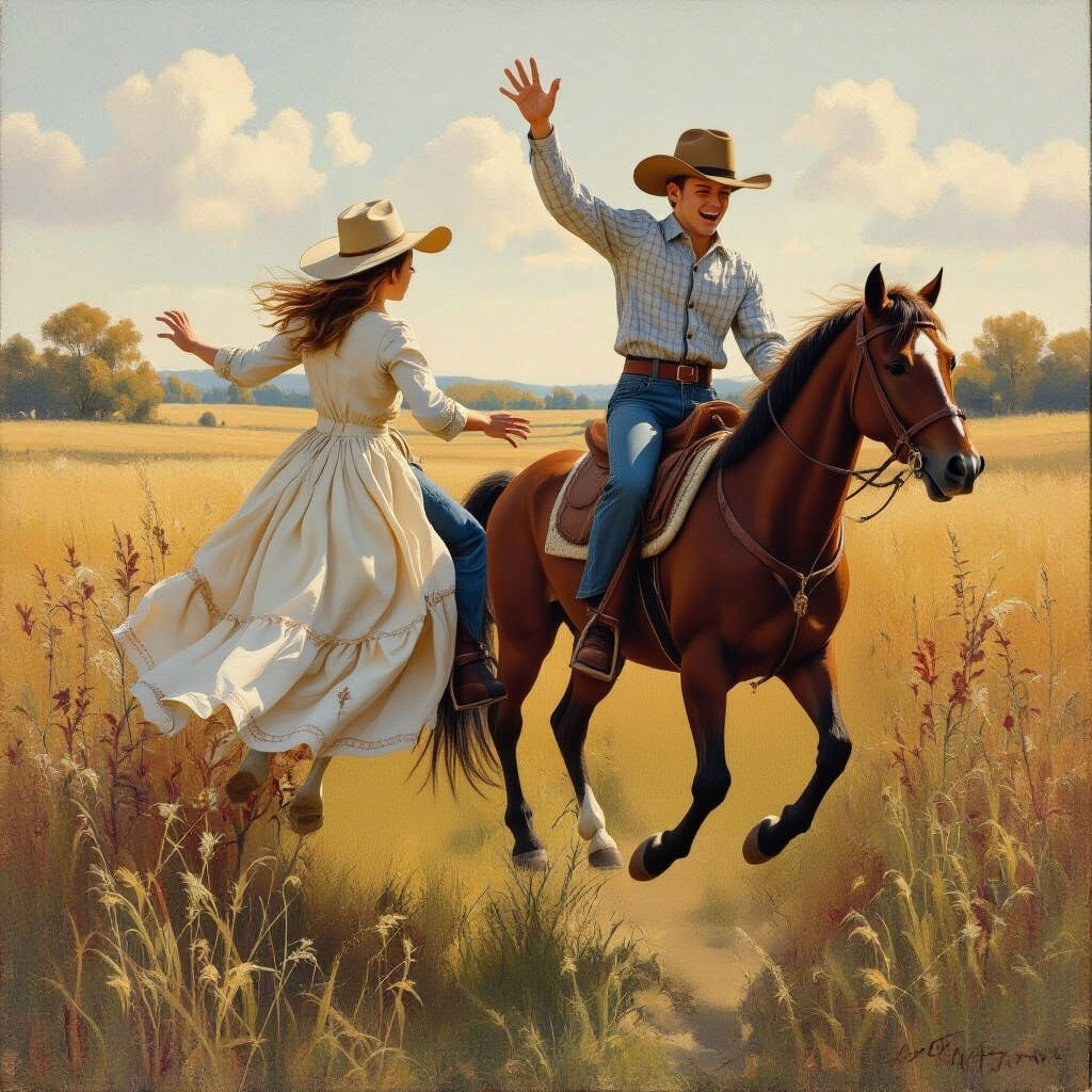 Children Riding Horses in a Field