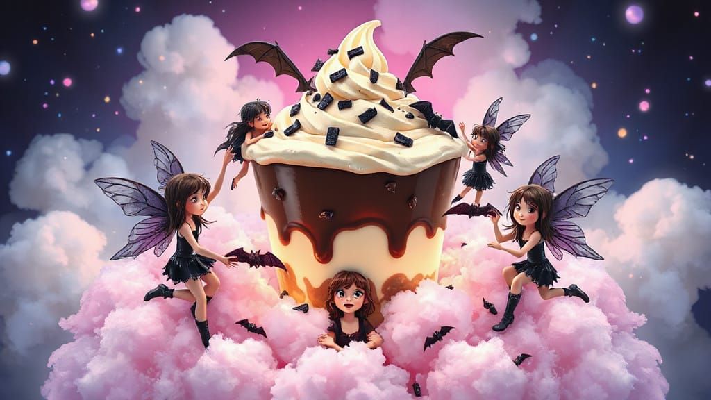 Goth Fairies Decorating an Ice Cream Sundae