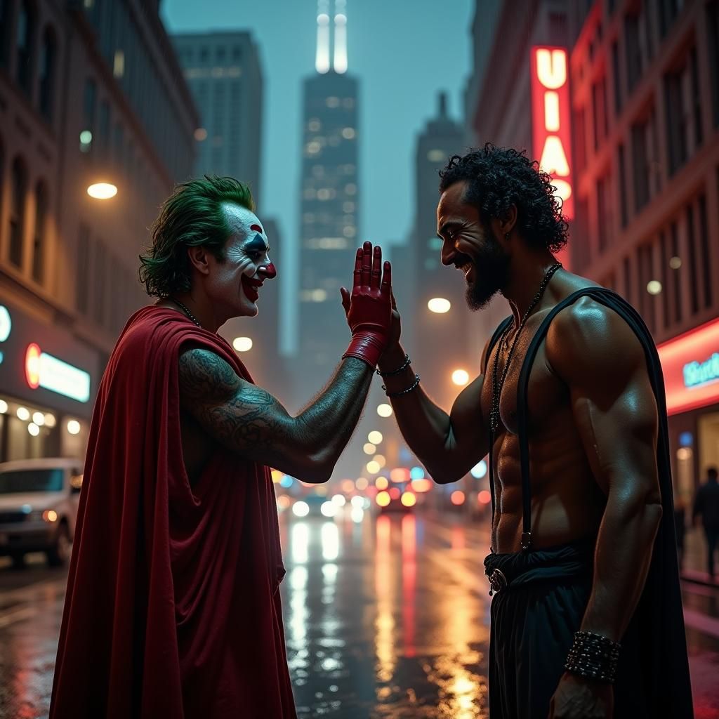 Joker and Black Greek God High-Five in Chicago