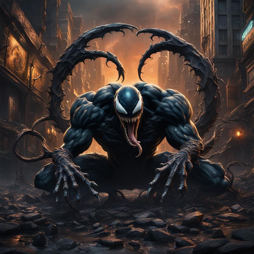 Detailed Matte Painting of Venom in Deep Color