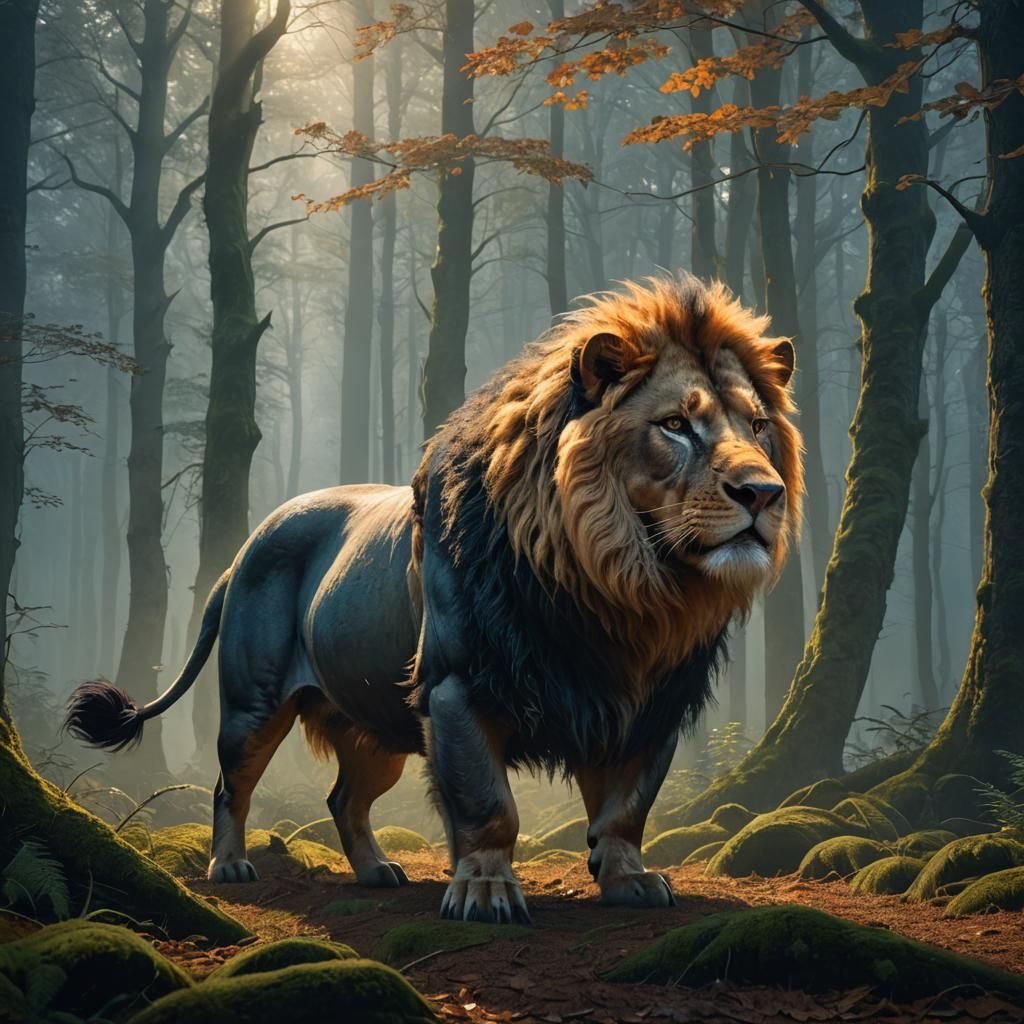 Half-Pig, Half-Lion Creature in Misty Forest