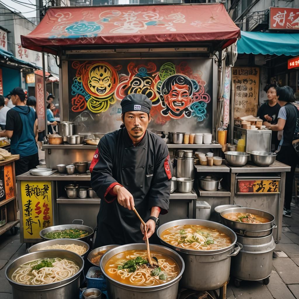 Street Art Food Cart with Graffiti Background