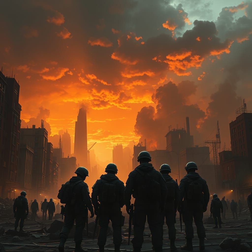 War-Torn Cityscape in Cinematic Style