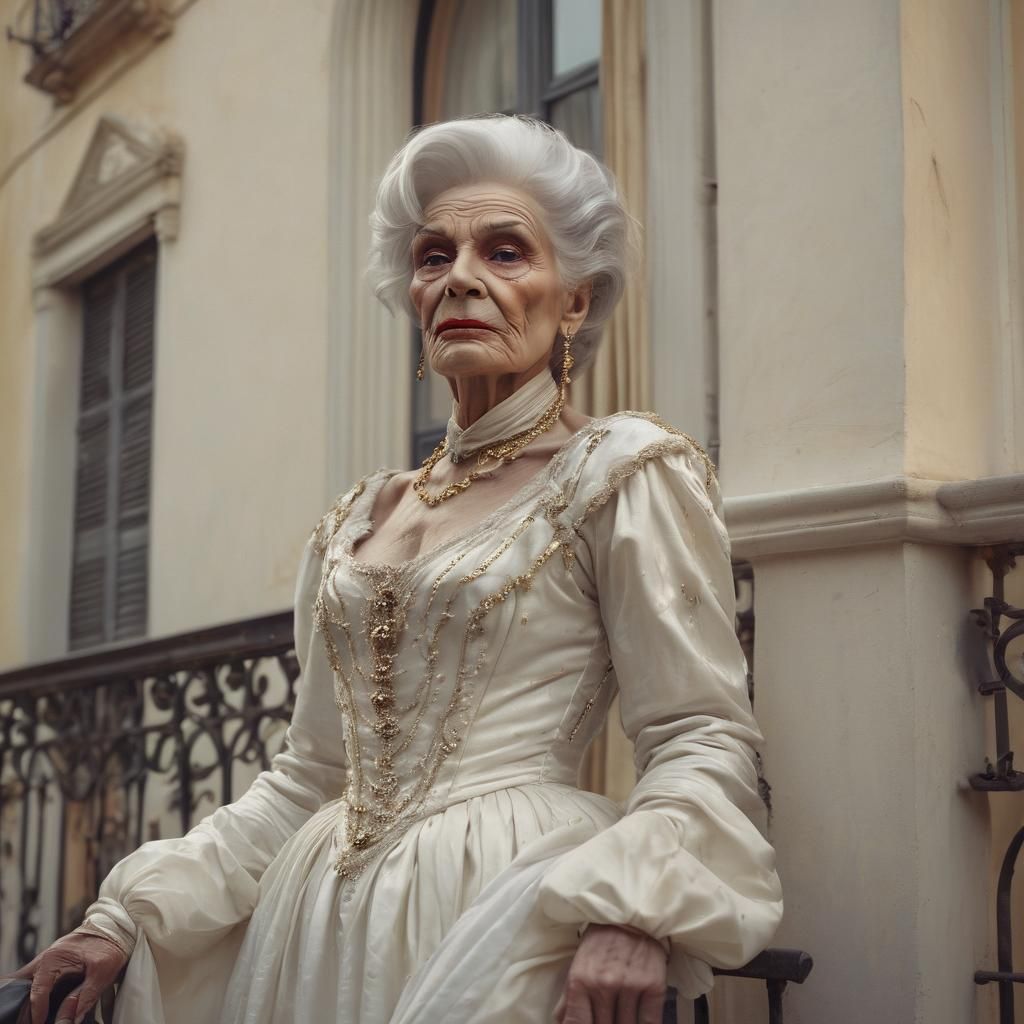 Renaissance Transvestite on Balcony in Fauvist Style